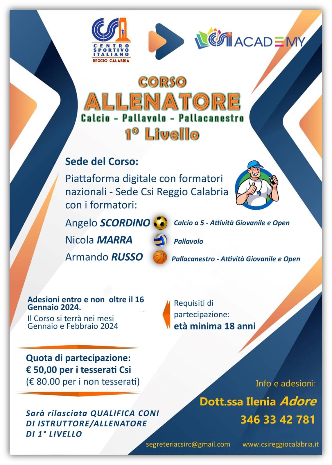 🟧🟦 CORSO ALLENATORE PALLAVOLO🏐, PALLACANESTRO🏀 E CALCIO A 5⚽